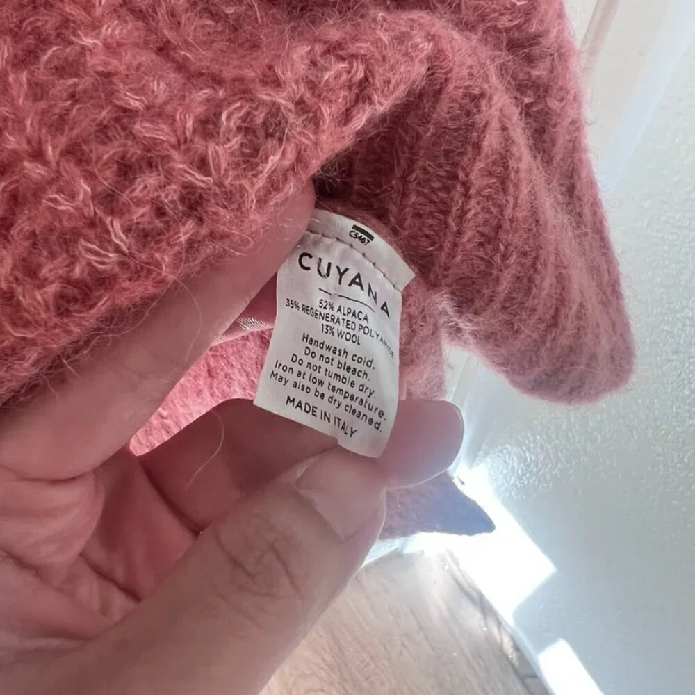 Cuyana Pink Alpaca Wool Blend Balloon Sleeve Open Knit Sweater XS​​​​​​​